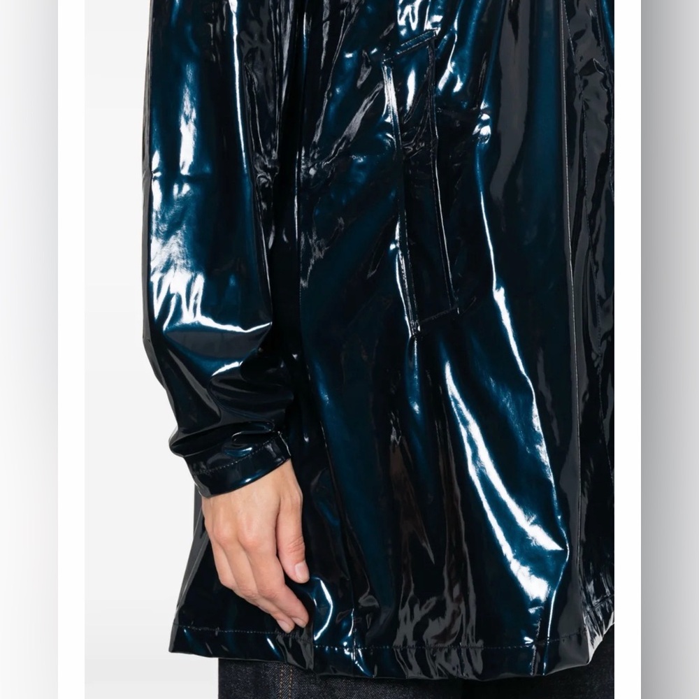 RAINS A-Line Long Jacket W3 Hooded | `Spill’ Shiny Dark Blue | Women L | NWT NEW - Picture 3 of 8